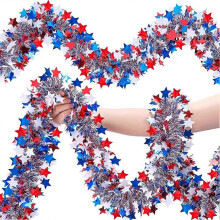 Ghirlanda patriottica di tinsel glitterato da 16 metri per la parata del 4 luglio, ideale per golf cart e decorazioni per l'Indipendenza.