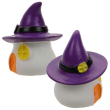 Set di 2 mini statuette decorative a forma di casa in resina viola per Halloween.