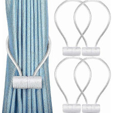 Confezione da 4 clip per tende da 40 cm con cordino e fibbie di fissaggio, colore bianco, per arredamento di casa e ufficio.
