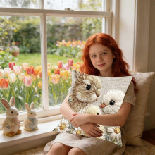 Easter Pillow Covers 18x18", Embroidered Bunny Design, Colorful Spring Cushion Cases for Sofa, Party & Home Decor