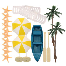 Set di 17 miniature di giocattoli assortiti per decorazioni da spiaggia.