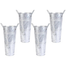 Set di 4 contenitori portafiori in metallo zincato per decorazione da giardino.