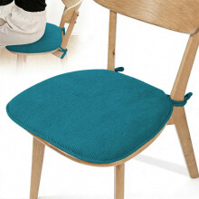 Thick Corduroy U-Shaped Dining Cushion Ties Non-Slip Washable 17x16in Blue Chair