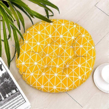Garden Seat Cushion Set of 2, Round 40x40 cm, Yellow Checkerboard