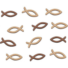 100 pezzi di decorazioni da tavola a forma di pesce in legno per battesimo.