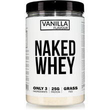 Naked Vanilla Whey Protein Powder, Only 3 Ingredients, Grass Fed, Gluten Free, Soy Free, GMO Free, 25g Protein and 6g BCAAs per Scoop, 12 Servings