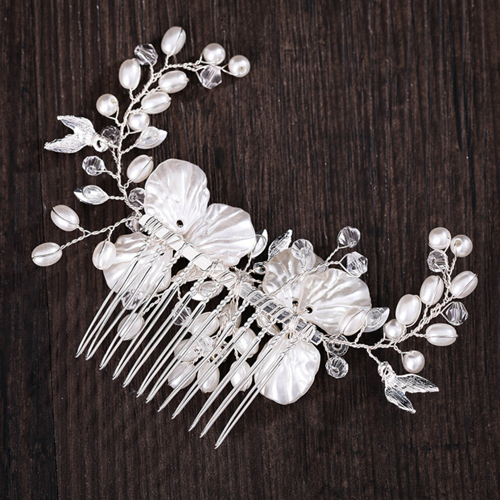 Bright-Home Side Hair Comb With Silver Leaf Decor Alloy Anti-Slip Pearls Hair Styling Tool For Birthday Stage Party Hairstyle