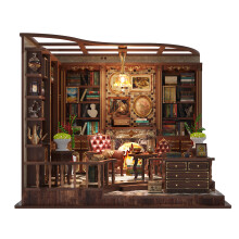 Miniature Bookstore House Kit with LED Lighting, DIY Wooden Dollhouse Model Building Set, Handmade Craft Project Gift for Adults Home Decoration