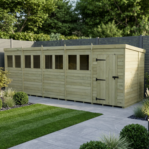 20 x 7 Pent Shed Tanalised (Single Door, With Windows)