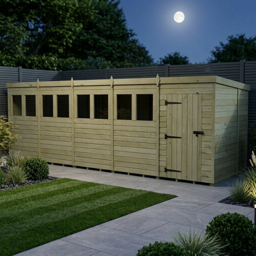 20 x 7 Pent Shed Tanalised (Single Door, With Windows) 2