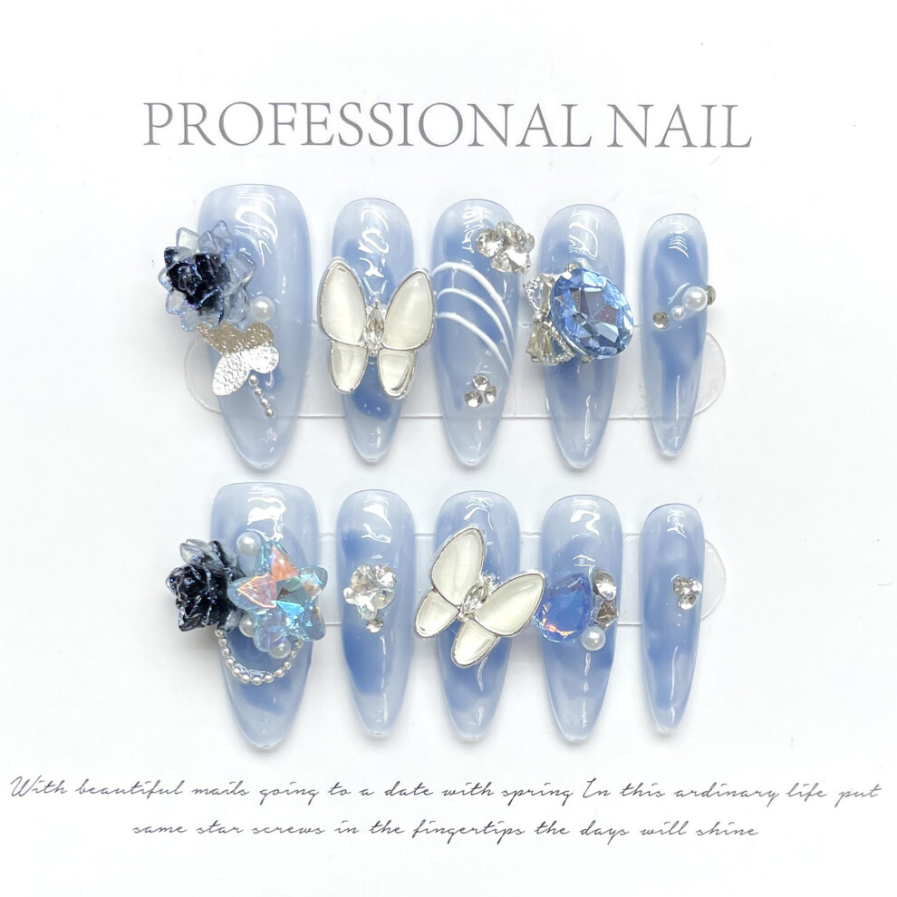 Creation-3C (Xs) 10Pcs Rhinestone Fake Nails, Odorless & Eco-Friendly