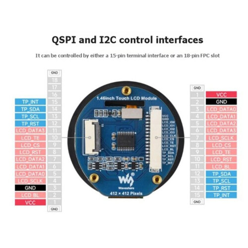 Waveshare 1.46 Inch Touch LCD Module 412x412 IPS Round Display Module SPI/I2C SPD2010 Display Touch Chip for Raspberry Pi STM32 2