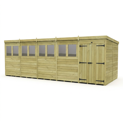 20 x 8 Pent Shed Tanalised (Double Door, With Windows) 1