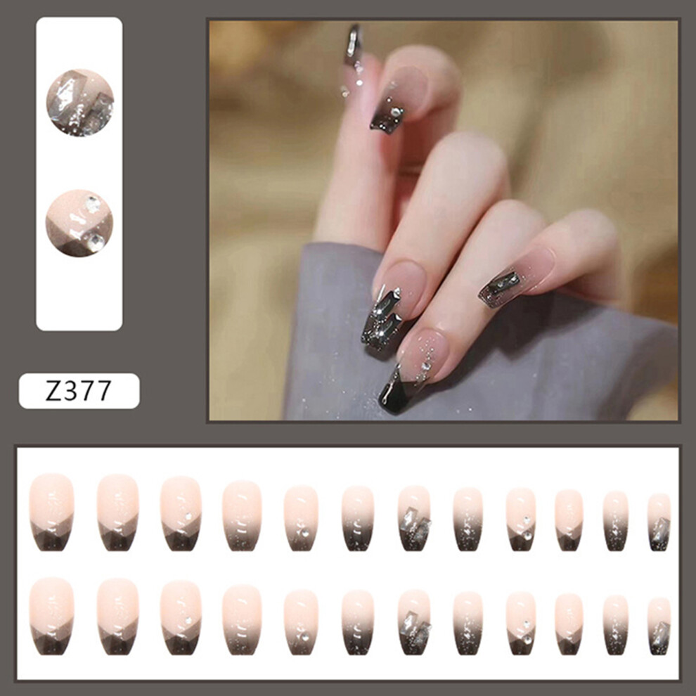 Dachuang Beauty (Jelly Glue Model) 24Pcs Gradient Black False Nails Short Ballet