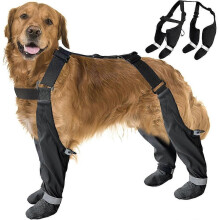 (Black, L) Chaussons imperméables réfléchissants pour chien avec semelle antidérapante