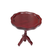 (red) Miniaturowy drewniany okrągły stół, stół jadalny dla lalek z koronkowym wzorem, materiały przyjazne dla środowiska