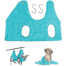 (Blue, L) Pet Grooming Hammock for Dogs, Nail Trimming and Bath Towel, Durable Wool Fleece Material