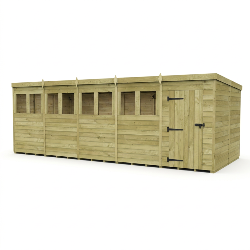 20 x 8 Pent Shed Tanalised (Single Door, With Windows) 1