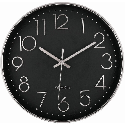 (blacksilver) Relógio de Parede 12 Polegadas Estilo Vintage com Movimento Quartzo e Mostrador Analógico para Casa e Escritório