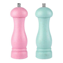 (Pink Nordic Green) Młynek do soli i pieprzu z regulacją grubości mielenia, trwały mechanizm ceramiczny, drewno dębowe