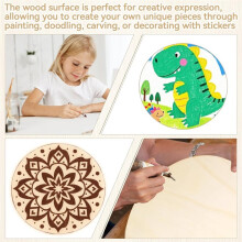 10Pcs Christmas Wood Circles for Crafts with Bows Twine Glue Point,Wood Ornaments for Painting Holiday Decor A