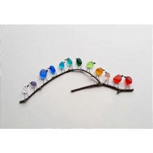 (12 birds and gray Frame) Pássaro Arco-Íris de Vidro Marinho Artesanal, Decoração de Parede Tridimensional para Casa
