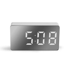 (White) Despertador Digital com Espelho, Modo Noturno Autoescurecimento 50%, USB, 3 Alarmes