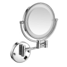 (Silver, 3X) Lustro do Makijażu LED na Ścianę Dwustronne Składane z Regulacją Jasności Powiększenie 10x Stal Nierdzewna