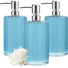 (Blue) Glass Soap Dispenser Set of 3, Thick Glass with Electroplated Pump, Leak-Proof for Bathroom and Kitchen