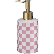 (pink) Porcelain Soap Dispenser with Checkerboard Design, Gold Pump, 300ml for Hand and Dish Soap