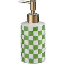 (green) Porcelain Soap Dispenser with Checkerboard Design, Gold Pump, 300ml for Hand and Dish Soap