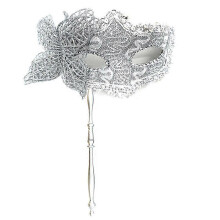 (silver) Masquerade Mask Hand Held for Costume Ball in Black & Silver
