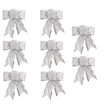 (silver) Laço de Natal 15 cm (8 Unidades) para Árvore, Presentes e Decoração de Festas