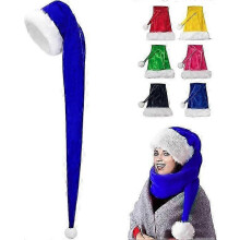 (Blue) Mikulášska čiapka pre dospelých, 150 cm elastická zamatová látka, slávnostný kostým na Vianoce, Halloween, narodeniny