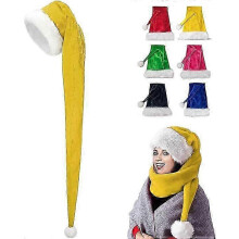 (Yellow) Mikulášska čiapka pre dospelých, 150 cm elastická zamatová látka, slávnostný kostým na Vianoce, Halloween, narodeniny