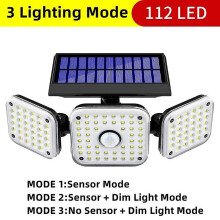 (112 LED-2pcs) Luz Solar com Sensor de Movimento 3 Cabeças Ajustáveis 270 Ângulo IP65 para Jardim