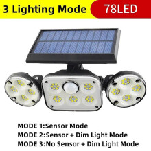 (78 LED-2pcs) Luz Solar com Sensor de Movimento 3 Cabeças Ajustáveis 270 Ângulo IP65 para Jardim