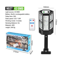(902T 43SMD) Lâmpada de Rua Solar 800W IP65 com Controlo Remoto e Regulável para Jardim e Entrada