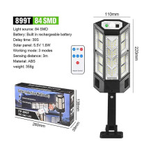 (899T 84SMD) Lâmpada de Rua Solar 800W IP65 com Controlo Remoto e Regulável para Jardim e Entrada