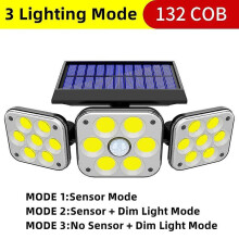 (132 COB-1pcs) Luz Solar com Sensor de Movimento 3 Cabeças Ajustáveis 270 Ângulo IP65 para Jardim