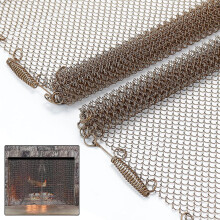 (61*50.8cm) Heat Resistant Fireplace Guard Solid Steel Mesh Antique Bronze 2-Panel Spark Screen for Home Decor