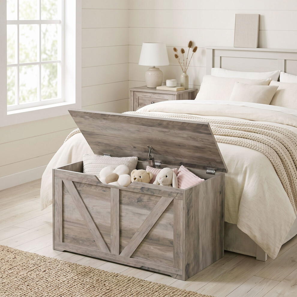 Homcom Storage Trunk For Living Room, With Safety Hinge, 80Cm, Grey