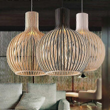 (beige, Dia23cm) Modern Pendant Light with Black Wood Shade, Beige Fabric, E27 Base for Parlor Study Bedroom