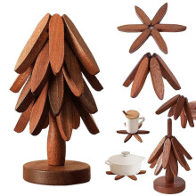 (walnut, 4 brackets) Puinen kokoontaitettava pannunalus, 3 kpl, jalustalla, lämmönkestävä kuumille pannuille, keittiö- ja pöytäsuojus