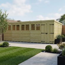 20 x 9 Pent Shed Tanalised (Double Door, With Windows)