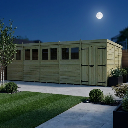 20 x 9 Pent Shed Tanalised (Double Door, With Windows) 2