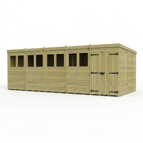 20 x 9 Pent Shed Tanalised (Double Door, With Windows) 1