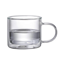 (Clear) Kubek do kawy ze szklanymi ściankami i uchwytem, 250 ml, przezroczysty, do napojów gorących i zimnych