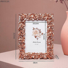 (6inch) Moldura de Fotos Resina com Relevo de Rosas Artesanal Retangular para Casa e Escritório