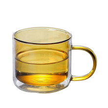 (Yellow) Kubek do kawy ze szklanymi ściankami i uchwytem, 250 ml, przezroczysty, do napojów gorących i zimnych